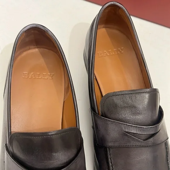 Mens BALLY Dark Grained Gray Slip on Loafer Shoes 9 1/2 - Picture 8 of 16